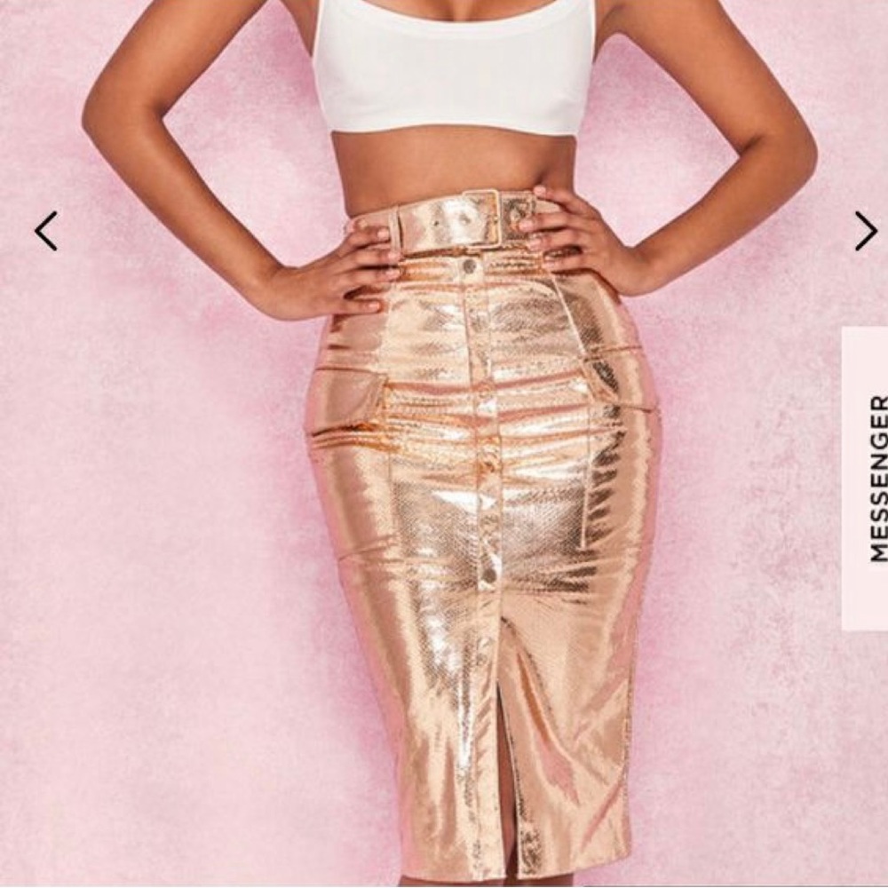 House of CB textured gold vegan leather skirt